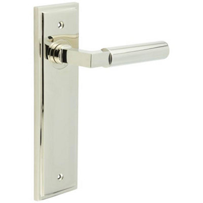 Polished Nickel Door Handle Latch Backplate - Elegant Design for Modern Homes - Solid Brass Interior Lever