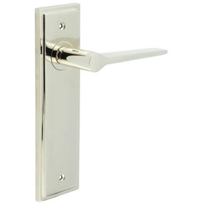 Polished Nickel Door Handle Latch Backplate for Modern Homes - Solid Brass Interior Handle