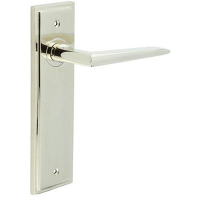 Polished Nickel Door Handle Latch with Backplate for Modern Homes - Solid Brass Interior Handle