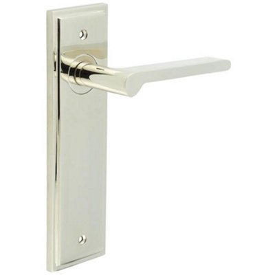 Polished Nickel Door Handle Latch with Elegant Backplate Design - Solid Brass Interior Handle