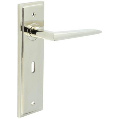 Polished Nickel Door Handle Lock Backplate for Modern Homes - Solid Brass Interior Handle
