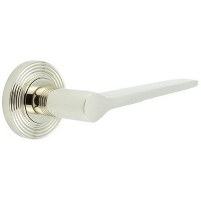 Polished Nickel Door Handle on Reeded Rose for Elegant Interiors - Solid Brass Interior Handle