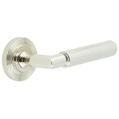 Polished Nickel Door Handle on Reeded Rose for Luxury Interiors - Solid Brass Interior Handle