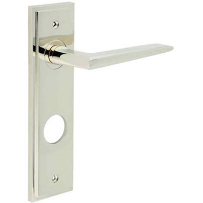Polished Nickel Door Handle with Backplate for Bathrooms Solid Brass - Interior Handle