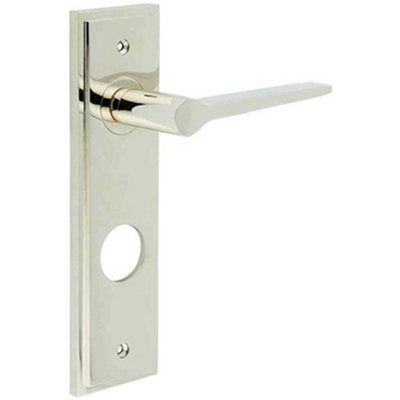 Polished Nickel Door Handle with Backplate for Bathrooms - Solid Brass Interior Handle