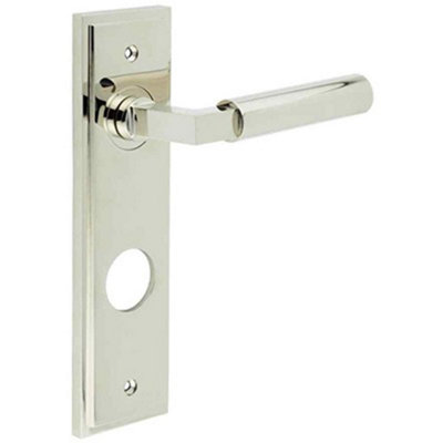 Polished Nickel Door Handle with Backplate for Bathrooms - Solid Brass Interior Lever
