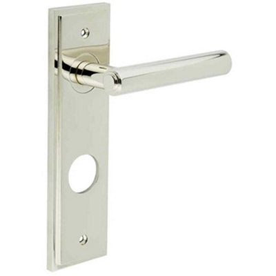 Polished Nickel Door Handle with Elegant Backplate for Bathrooms - Solid Brass Interior Lever