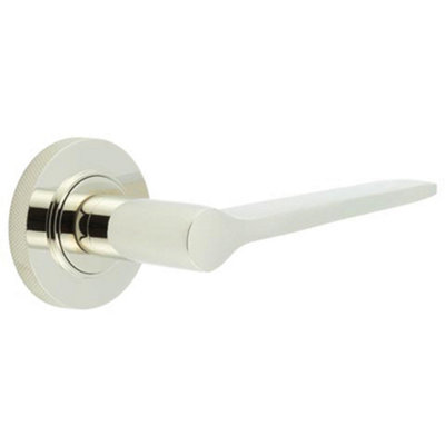 Polished Nickel Door Handle with Knurled Rose - Classic Brass Design for Modern Interiors - Solid Brass Interior Handle