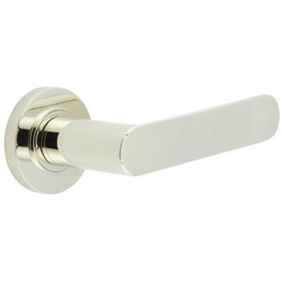 Polished Nickel Door Handle with Plain Rose Design for Stylish Interiors - Solid Brass Interior Handle