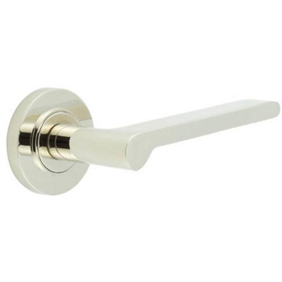 Polished Nickel Door Handle with Rose Design for Modern Interiors - Solid Brass Interior Handle