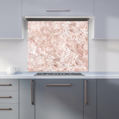 Polished Pale Pink Quartz Effect Premium Glass Kitchen Splashback W600mm x H600mm