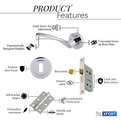 Polished Silver Arc Lever On Rose Lock Pack, Complete Lock Set