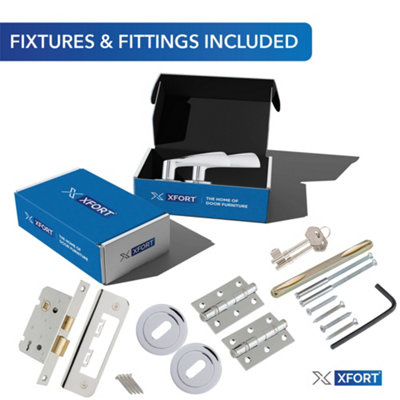 Polished Silver Arc Lever On Rose Lock Pack, Complete Lock Set