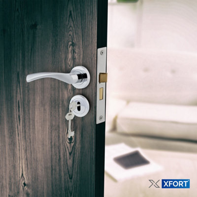 Polished Silver Arc Lever On Rose Lock Pack, Complete Lock Set