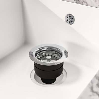 Polished Steel 90mm Top Fix Kitchen Strainer Waste without Overflow - 3