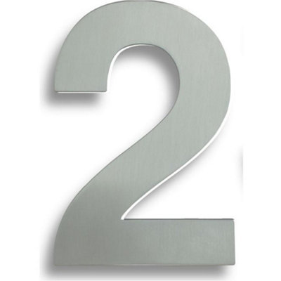 Polished Steel Door Number 2 - Large 178mm Height House Numeral Plaque Sign