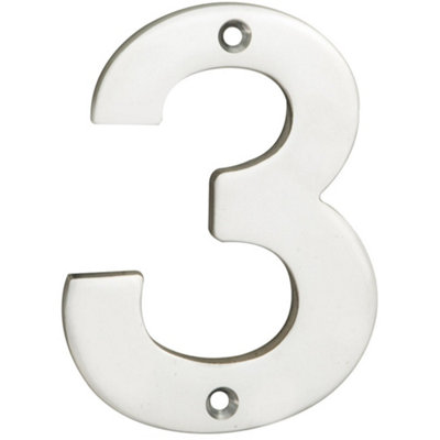 Polished Steel Door Number 3 - 100mm Height 5mm Depth House Numeral Plaque Sign