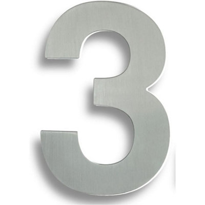 Polished Steel Door Number 3 - Large 178mm Height House Numeral Plaque Sign