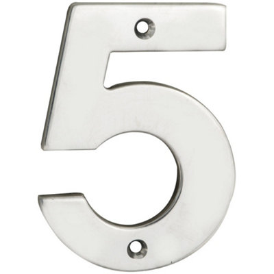 Polished Steel Door Number 5 - 100mm Height 5mm Depth House Numeral Plaque Sign