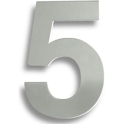 Polished Steel Door Number 5 - Large 178mm Height House Numeral Plaque Sign