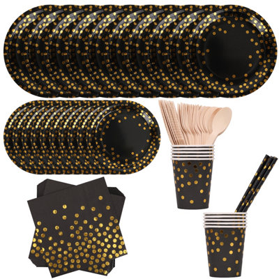 Polka Dot Party Tableware Disposable Dinnerware Set - Black