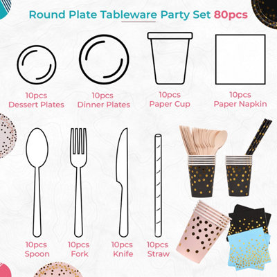 Polka Dot Party Tableware Disposable Dinnerware Set - Black
