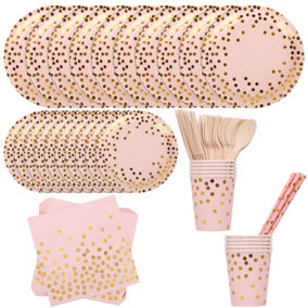Polka Dot Party Tableware Disposable Dinnerware Set - Pink