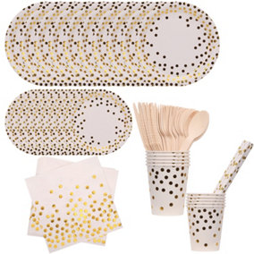 Polka Dot Party Tableware Disposable Dinnerware Set - White