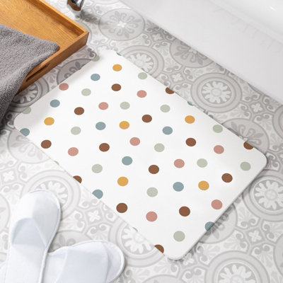 Polka Dot White Non Slip Stone Bath Mat