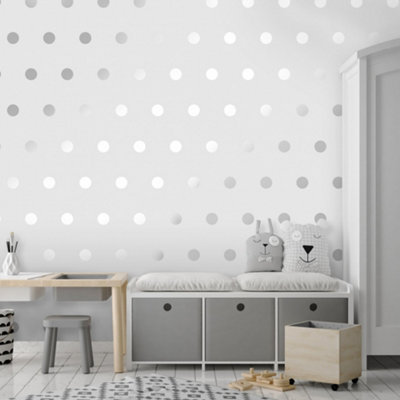 Polka Dots Wallpaper in Grey and Silver