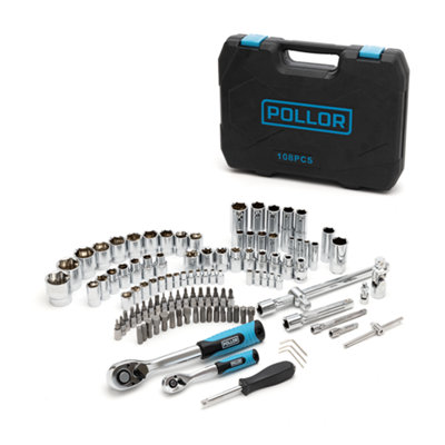 POLLOR 108 Pcs 1/4" & 1/2" Socket Ratchet Set Screwdriver Torx Set with ...