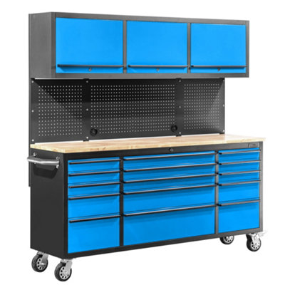 POLLOR 72 Inch Rolling Tool Chest Rollcab with Upper Storage Cabinets Blue