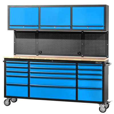 POLLOR 72 Inch Rolling Tool Chest Rollcab with Upper Storage Cabinets Blue
