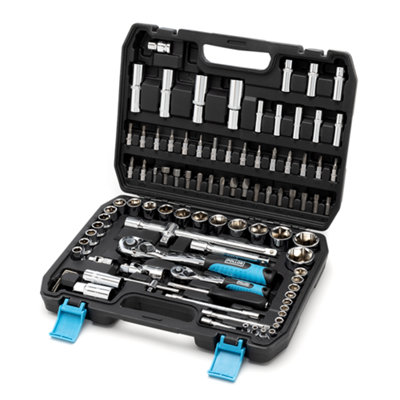 POLLOR 94 Pcs 1/2" & 1/4" Socket Set Ratchet Driver Case Tool Kit Torx Screwdriver 72 Teeth