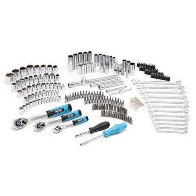 POLLOR Professional 216 Piece Socket Set 1/2" 3/8" 1/4" With Spanners Large Tool Ratchet Wrench Kit