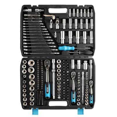 POLLOR Professional 216 Piece Socket Set 1/2" 3/8" 1/4" With Spanners Large Tool Ratchet Wrench Kit
