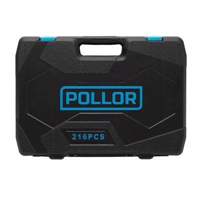 POLLOR Professional 216 Piece Socket Set 1/2" 3/8" 1/4" With Spanners Large Tool Ratchet Wrench Kit