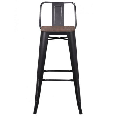 Black metal bar stool store with wooden seat