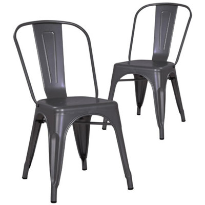 Pollux Metal Dining Chair Set of 2 with High Back - Metallic Grey