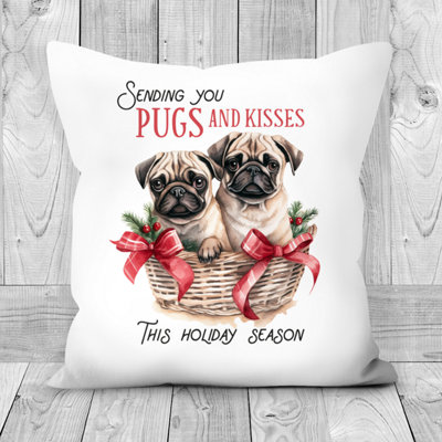 Poly Linen Christmas Cushion Pugs Design 45cm x 45cm