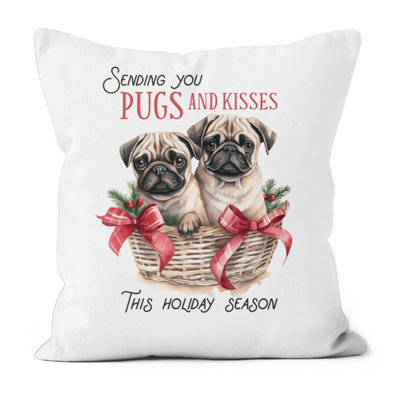 Poly Linen Christmas Cushion Pugs Design 45cm x 45cm