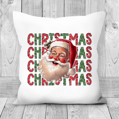 Poly Linen Christmas Cushion Santa Design 45cm x 45cm