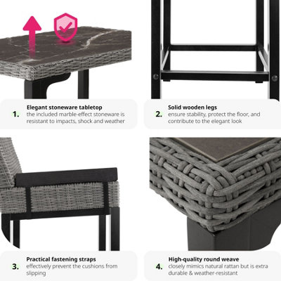 Poly Rattan Bistro Set Bar Table And 2 Bar Stools Patio Garden Outdoor ...