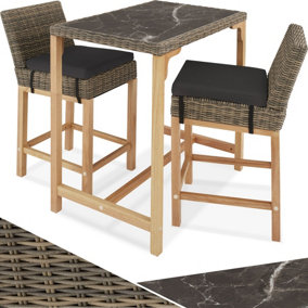 Poly Rattan Bistro Set Bar Table And 2 Bar Stools Patio Garden Outdoor Furniture Diner Home - nature