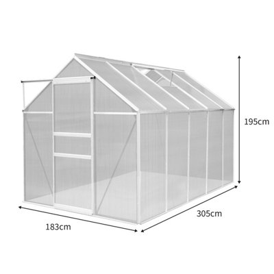 Polycarbonate Greenhouse 6ft x 10ft - Silver