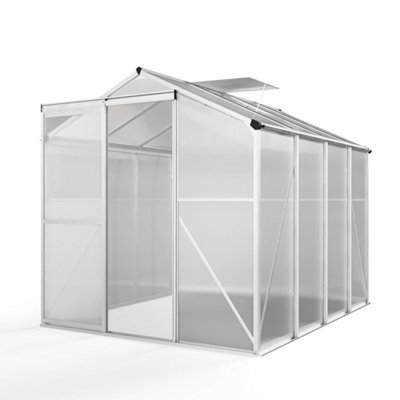 8x10 FT Double Door Polycarbonate Greenhouse - Walk-in Garden Greenhouse With Aluminum Frame