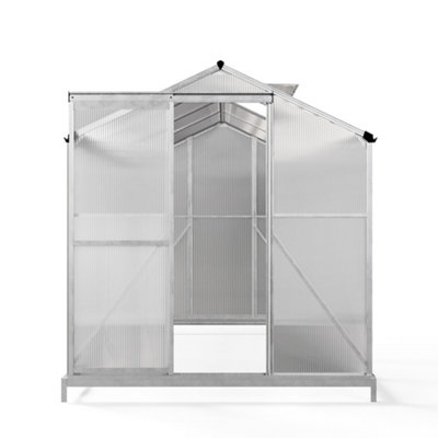 Polycarbonate Greenhouse Aluminium Frame Walk In Garden Green House with Base Foundation,Silver 8x6 ft