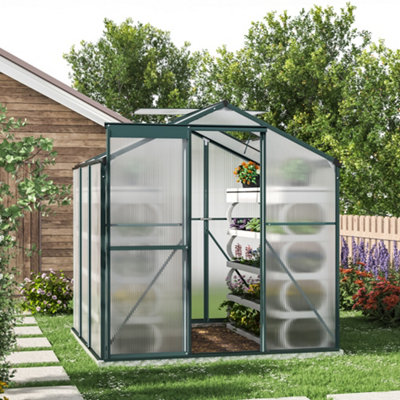 Polycarbonate Greenhouse Aluminium Framed Walk In Green House with Window Opening, 6x6 ft