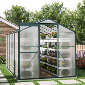 Polycarbonate Greenhouse Walk In Aluminium Frame Garden Green House with Base Foundation,Green,10 x 6 ft