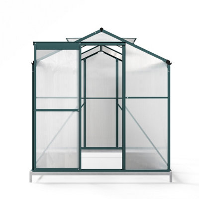 Polycarbonate Greenhouse Walk In Aluminium Frame Garden Green House with Base Foundation,Green,6 x 6 ft